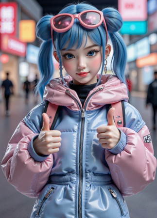 双手点赞的卡通女孩 双手点赞的卡通女孩