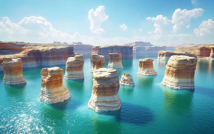 碧水环绕的岩石柱群 碧水环绕的岩石柱群