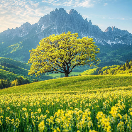 春日山间孤树花海中舞 春日山间孤树花海中舞