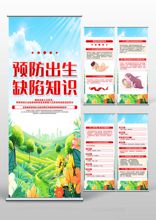 简约创意预防出生缺陷知识公益易拉宝设计