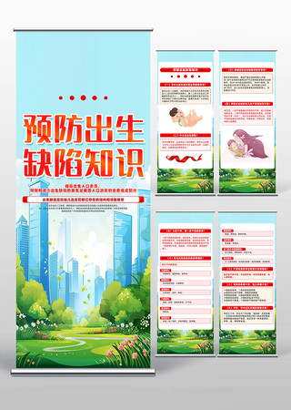 精致创意预防出生缺陷知识公益易拉宝设计