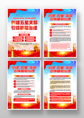 创建五星支部引领基层治理党建宣传挂画 PSD