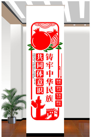 竖版铸牢中华民族共同体意识文化墙 CDR