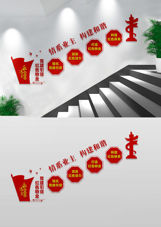 党建引领红色物业楼梯文化墙 CDR