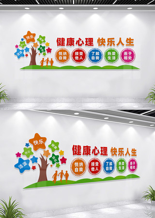 健康心理快乐人生心理健康教育文化墙 CDR
