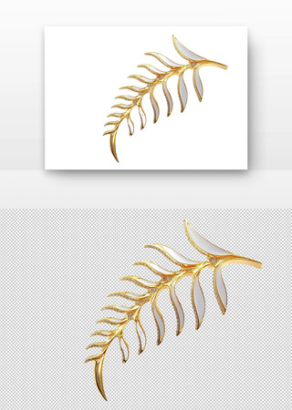 金色的羽毛状胸针闪耀着光芒 PNG