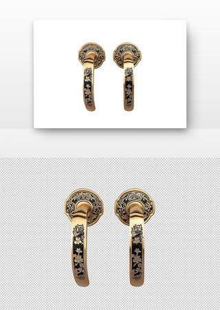 金色雕花门把手古典华丽 PNG