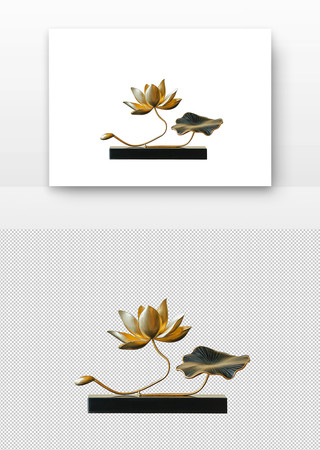 金色莲花与荷叶雕塑 PNG
