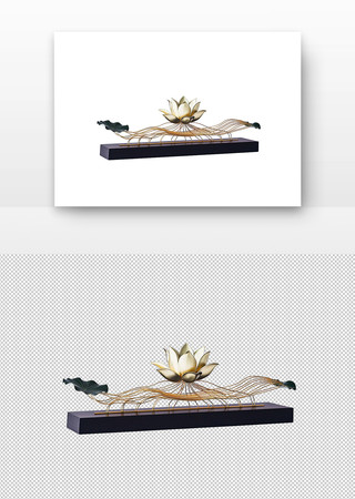 金色莲花与绿色荷叶 PNG