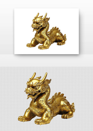 金色龙神兽雕塑 PNG