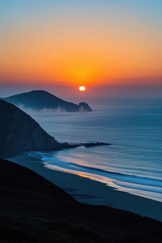日落漂洋过海有海滩和山