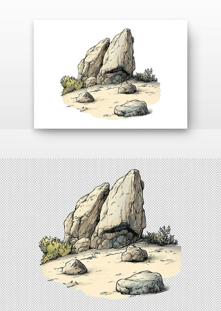 荒漠中的巨石与小石静谧而古老 PNG