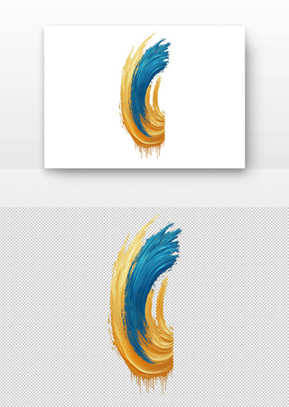 金色与蓝色的抽象画笔触 PNG