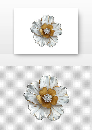 金色与银色交织的花朵胸针 PNG