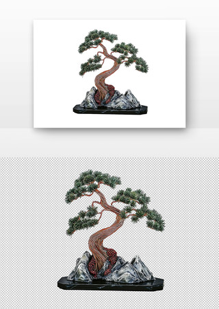 盆景与假山的艺术品 PNG