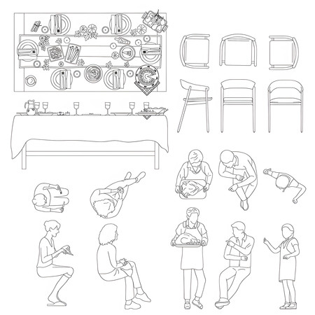 户外聚餐人物CAD平立面  dwg