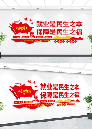 就业保障民生党建文化墙 AI