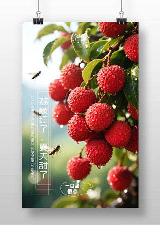 简约荔枝水果促销海报