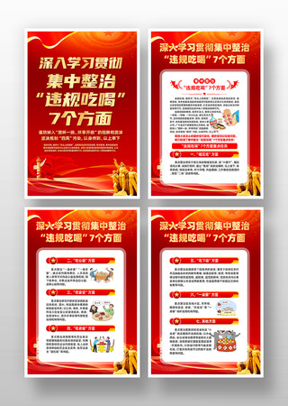 学习集中政治违规吃喝7个方面党建挂画 PSD
