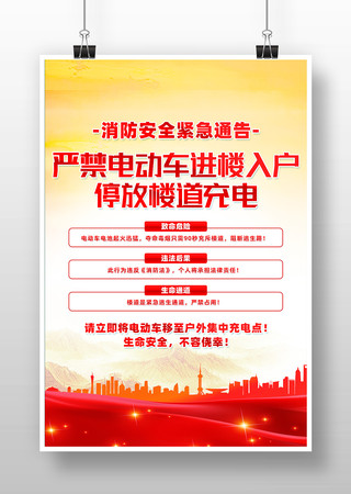 严禁电动车进楼入户停放楼道充电海报设计 PSD