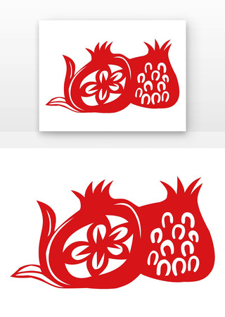 剪纸 石榴 红色 EPS