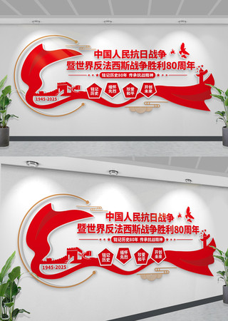 抗战胜利80周年纪念活动主题文化墙展板图 CDR