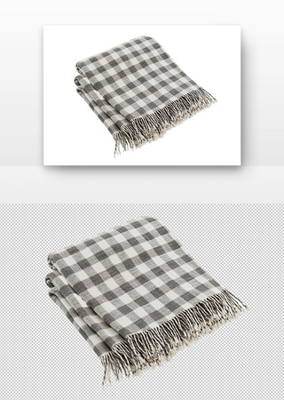 灰白格子图案的流苏毛毯