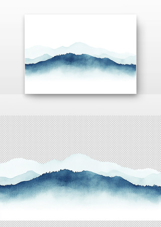 水墨山水意境插画素材