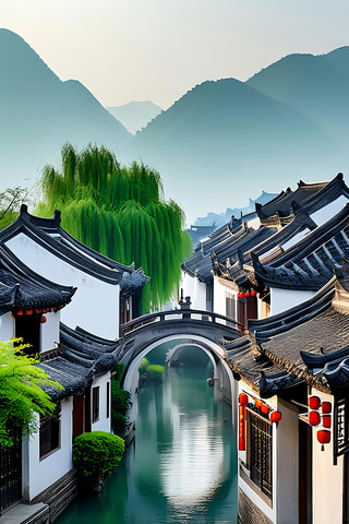 江南水乡古桥人家美景