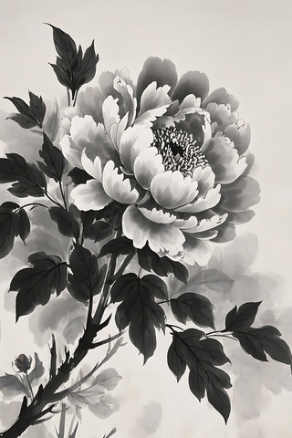 水墨牡丹图典雅中式风