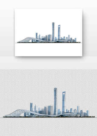未来都市摩天大楼与独特建筑共存 PNG