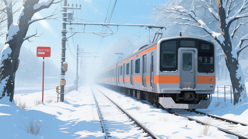 雪天列车主题的动漫风插画