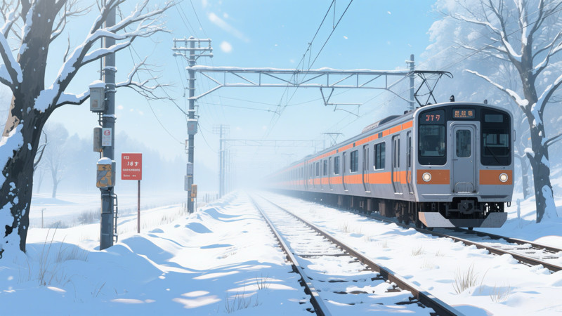 雪天列车主题的童话感插画