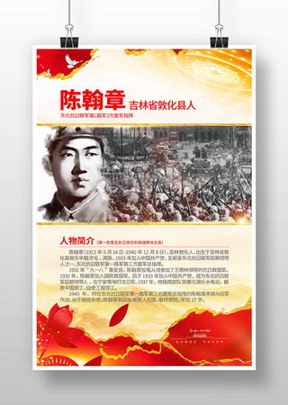 抗战胜利80周年抗日英烈陈翰章党建海报 抗战胜利80周年抗日英烈陈翰章党建海报