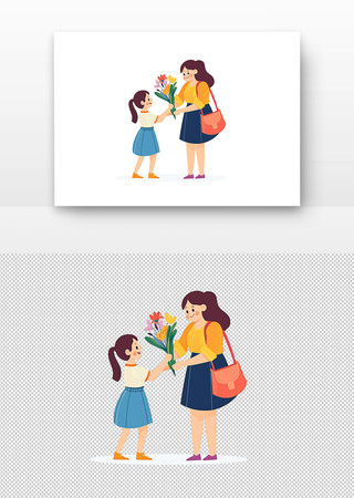 女孩送花插画素材