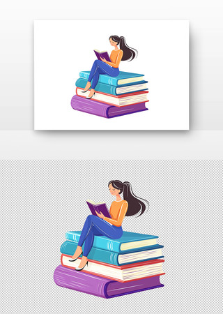女子坐在书堆上阅读 女子坐在书堆上阅读