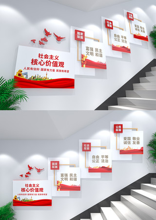 社会主义核心价值观党建楼梯文化墙 CDR