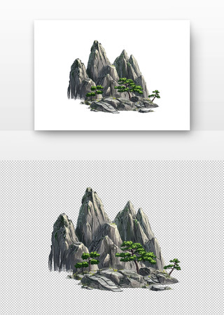 手绘岩石假山