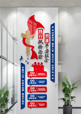 竖版柱子公安警营新时代枫桥经验文化墙图片 CDR