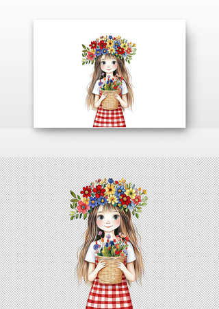 头戴花环的小女孩手持花篮 头戴花环的小女孩手持花篮