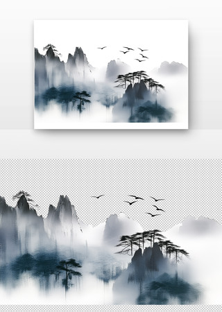 中国风水墨山水山河装饰免抠素材