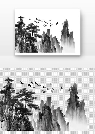 中国风水墨向山水画装饰元素