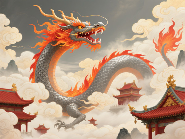 巨龙主题的工笔画