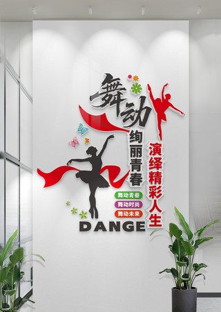 竖版舞蹈室文化墙校园舞蹈舞蹈培训班背景墙 CDR