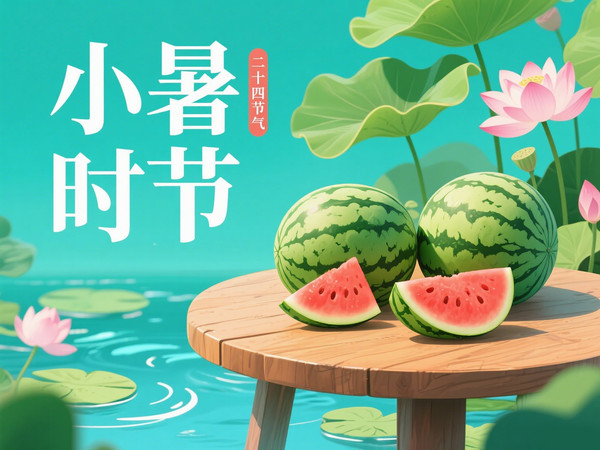 小暑时节二十四节气夏天清凉背景素材海报