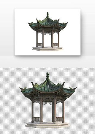 古典亭子屋顶翘起雕刻精细 PNG