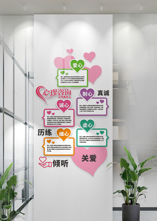 竖版心灵驿站文化墙心理咨询工作五心形象墙 CDR