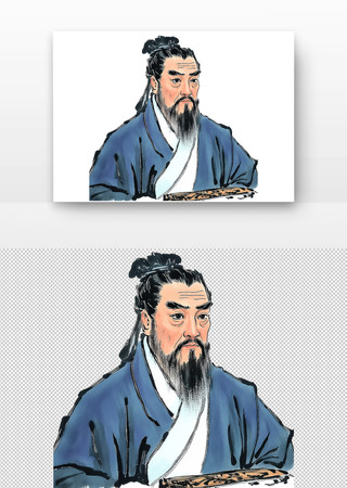 古代人物孔子水墨插画素材