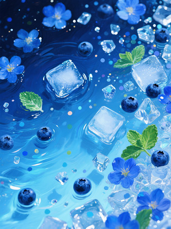 蓝调冰爽蓝莓花卉水景