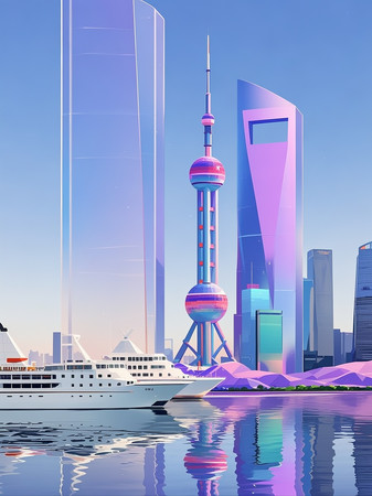 梦幻风格的上海外滩景观